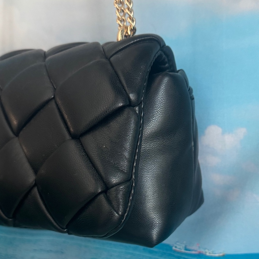 A New Day Sophie Quilted Crossbody Pillow Purse Bag Black with Gold Chain Strap - Picture 5 of 14